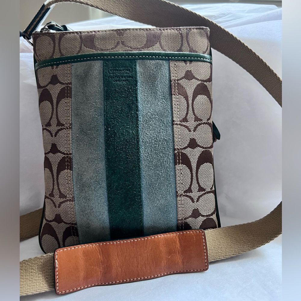 Coach Signature Suede Stripped Swing-pack Crossbody